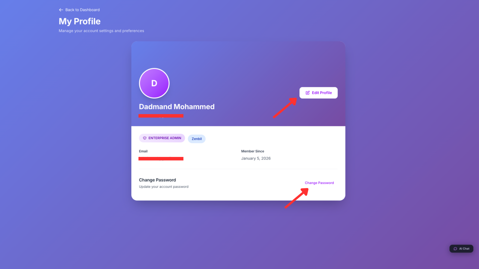 User Profile settings page