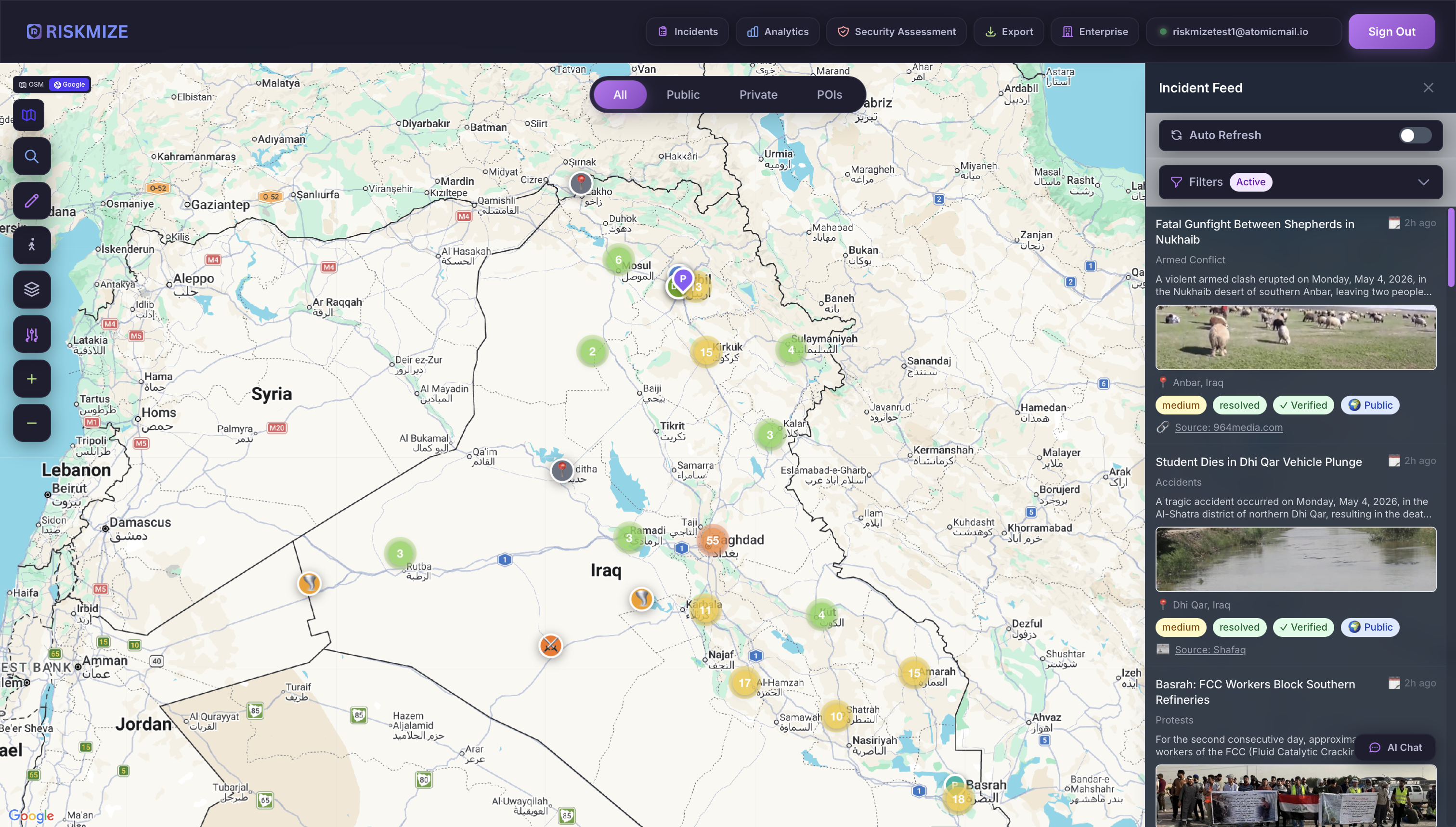 RiskMize web app — Watch floor view