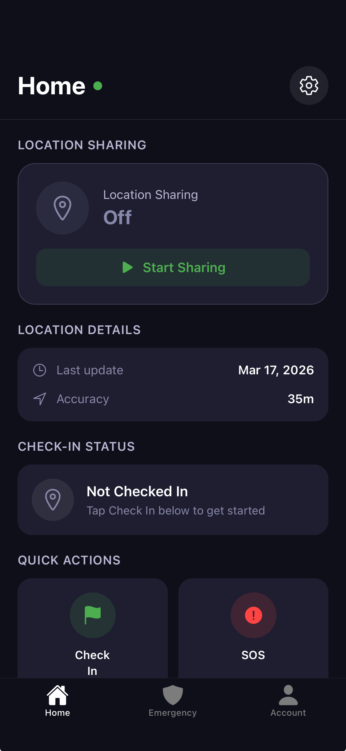 RiskMize app — Home / Location Sharing