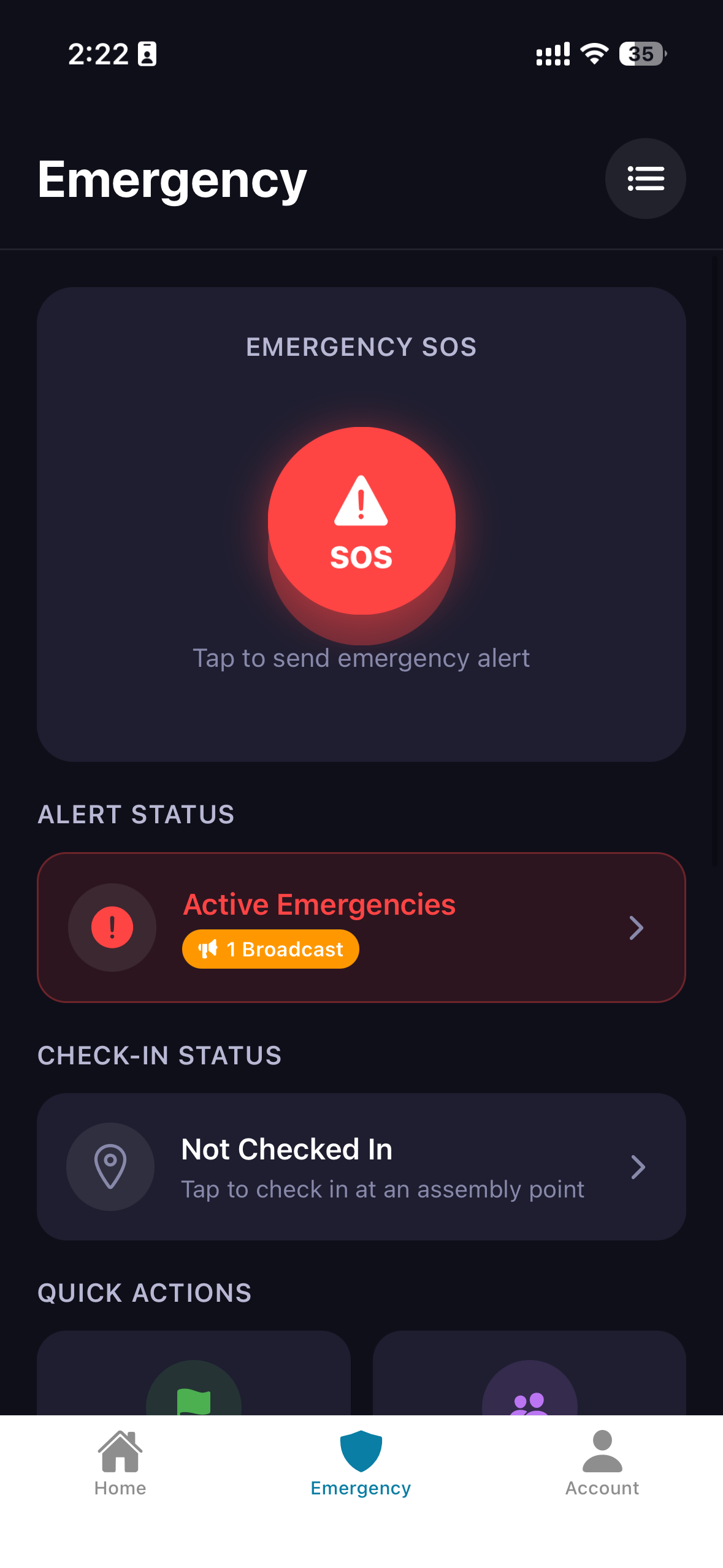 RiskMize app — emergency SOS